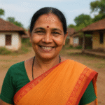 Smiling Woman in Saffron Sari